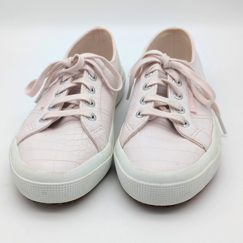 Superga Soft Pink Croc Style Lace-Up Sneakers - Picture 2 of 8